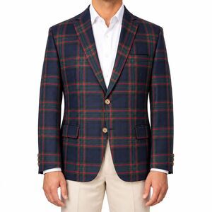 Mens 42R Navy Green Red Tartan Plaid Wool Blazer Sport Coat Christmas Preppy NWT